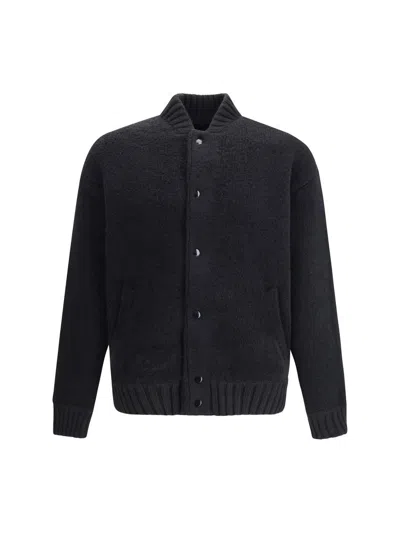 Laneus Black Merino Wool Bomber In Black