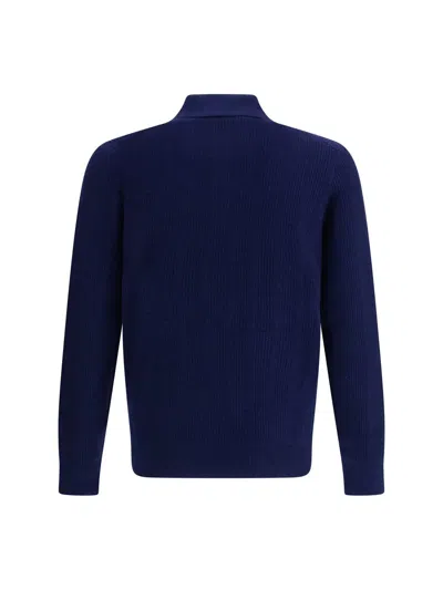 Brunello Cucinelli Long-sleeve Cashmere Polo Shirt In Blue