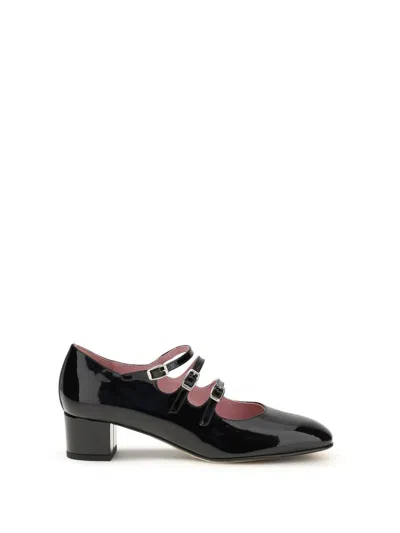 Carel Paris Gold Calf Leather Bos Taurus Mid Heel Pumps In Black