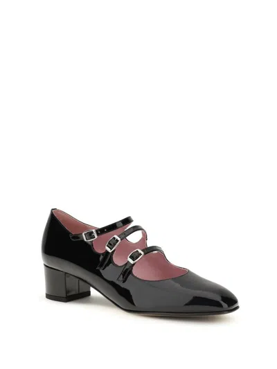 Carel Paris Gold Calf Leather Bos Taurus Mid Heel Pumps In Black
