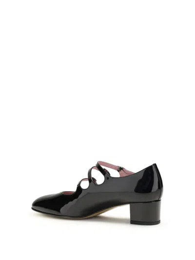 Carel Paris Gold Calf Leather Bos Taurus Mid Heel Pumps In Black