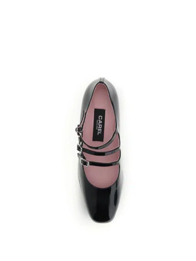 Carel Paris Gold Calf Leather Bos Taurus Mid Heel Pumps In Black