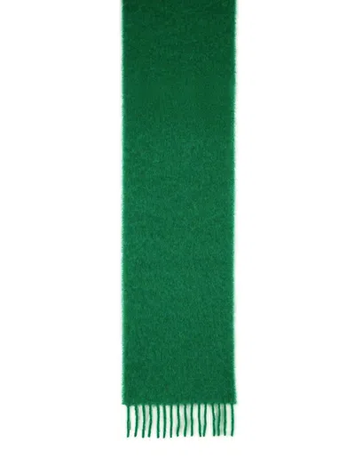 Marni Logo Patch Fringed Scarf In Green