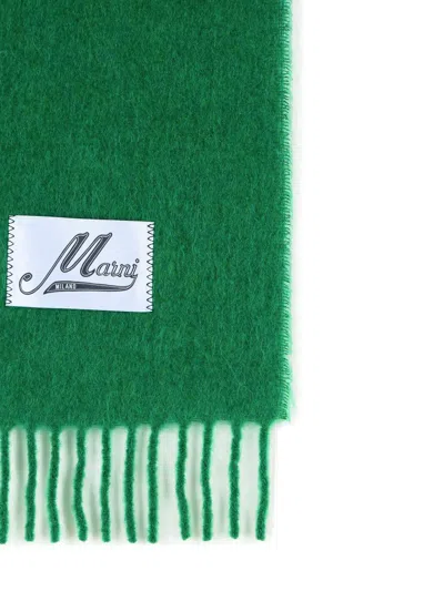 Marni Logo Patch Fringed Scarf In Green