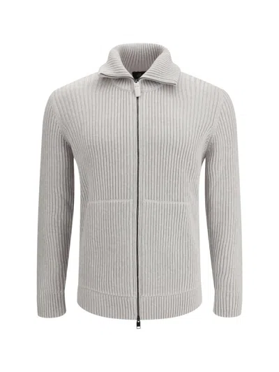 Brioni Zip-up Ribbed-knit Cardigan In Gray
