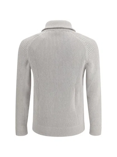 Brioni Zip-up Ribbed-knit Cardigan In Gray