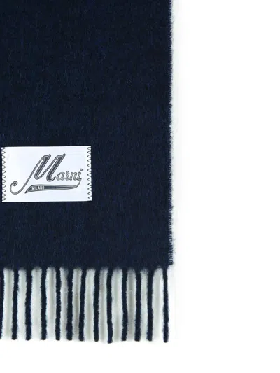 Marni Dark Blue Brushed Alpaca Blend Scarf In Blue