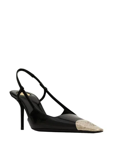 Saint Laurent Jeanne Slingback Pumps In Glazed Leather With Metal Toe Shoes In Black