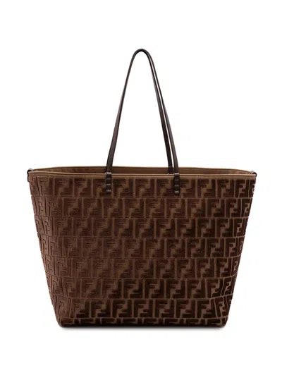 Fendi Roll Large Shopper In Ff Jacquard Velvet Bags In Brown