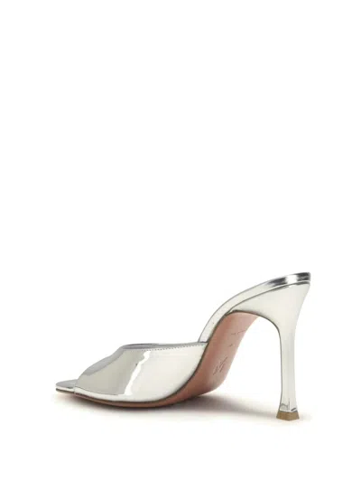Amina Muaddi Alexa 95 Metallic Leather Mules In Silver
