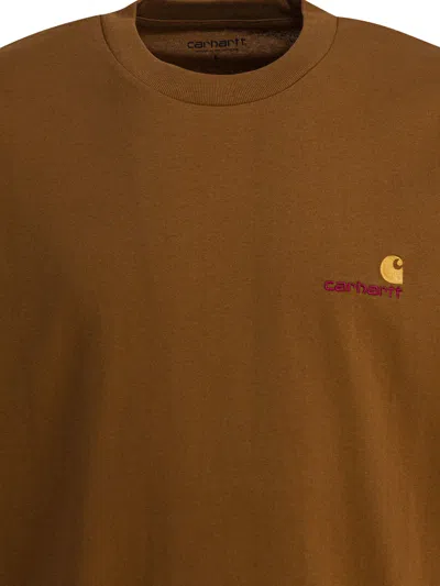 Carhartt S/s American Script T-shirts Brown In Brown