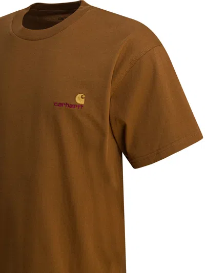 Carhartt S/s American Script T-shirts Brown In Brown