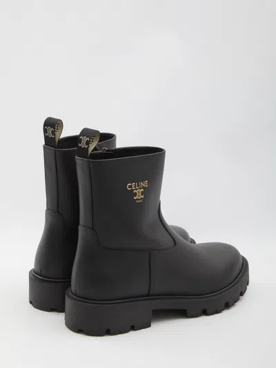 Celine Margaret Leather Boots In Black