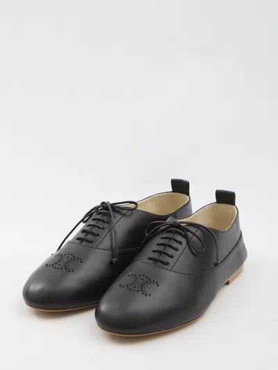 Celine Women Lise With Perforated Detail Triomphe Richelieu In Leather In Black