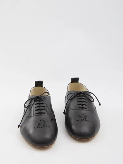 Celine Women Lise With Perforated Detail Triomphe Richelieu In Leather In Black