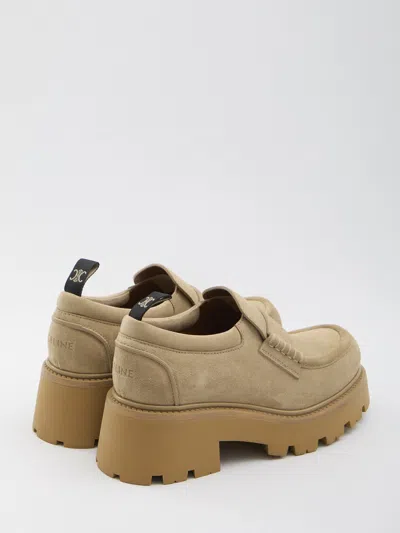 Celine Triomphe Suede Loafers In Neutral