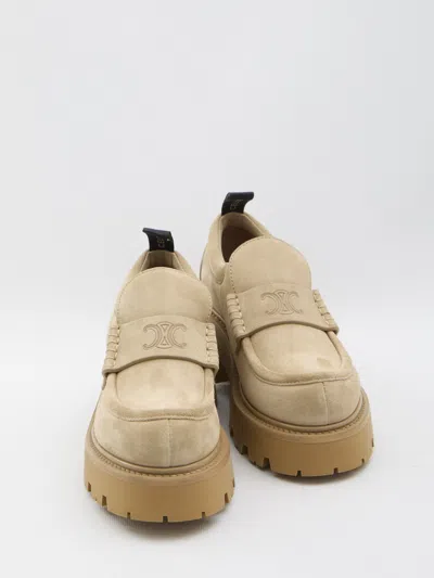 Celine Triomphe Suede Loafers In Neutral