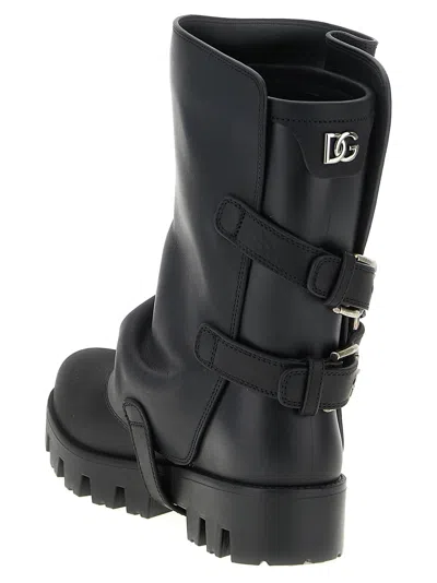 Dolce & Gabbana Chunky Sole Mid-calf Rain Boots With Studs In Black