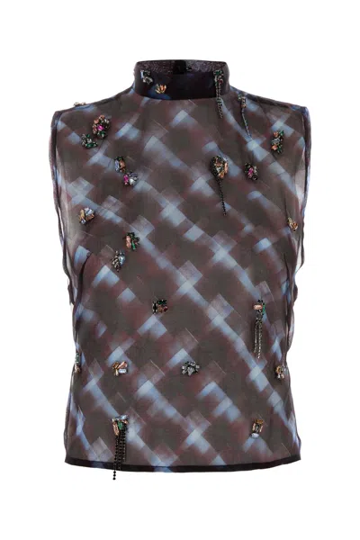 Dries Van Noten Printed Silk Carmasa Top In Brown