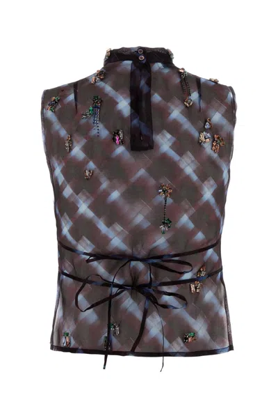 Dries Van Noten Printed Silk Carmasa Top In Brown