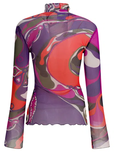 Pucci Abstract-print Turtleneck Sheer Top Clothing In Pink