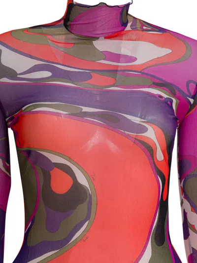 Pucci Abstract-print Turtleneck Sheer Top Clothing In Pink