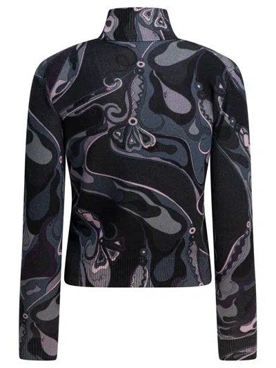 Pucci Wool Turtleneck Sweater With Print Knitwear Black In Black
