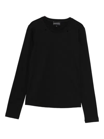 Emporio Armani Cotton T-shirt With Logo And Long Sleeves In Black