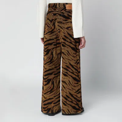 Ganni Zebra-print Cotton-blend Velveteen Wide-leg Pants In Brown