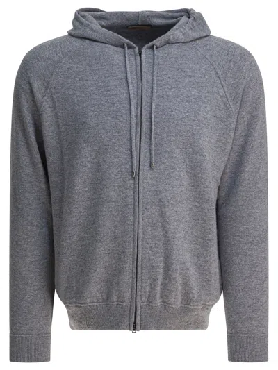 Herno Drawstring Hooded Cashmere Knit Cardigan In Gray