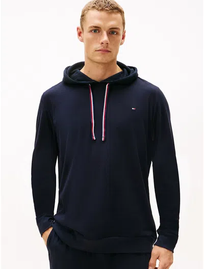 Tommy Hilfiger Sueded Cotton Jersey Lounge Hoodie In Blue