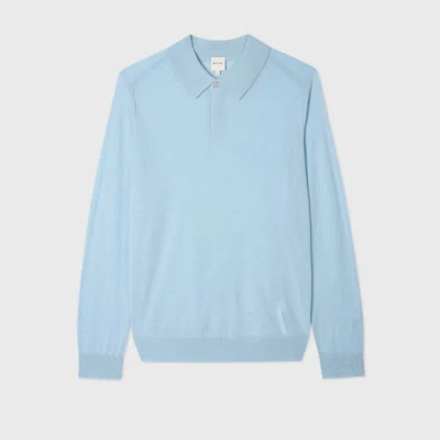 Paul Smith Sky Blue Merino Wool Kntted Long-sleeve Polo Shirt