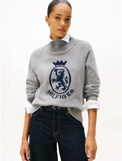 Tommy Hilfiger Logo-motif Roll-neck Sweater In Gray