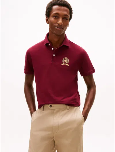 Tommy Hilfiger Regular Fit Crest Logo Pique Polo In Burgundy