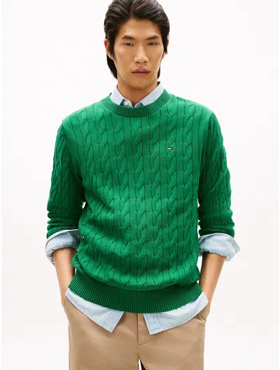 Tommy Hilfiger Cable Knit Crewneck Sweater In Green