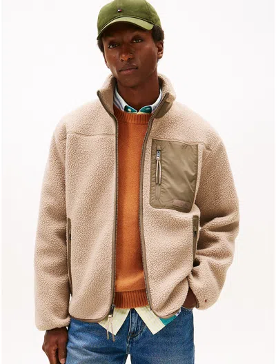 Tommy Hilfiger Teddy Fleece Zip Jacket In Neutral