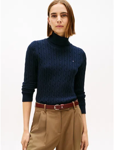 Tommy Hilfiger Cable Knit Turtleneck Sweater In Blue