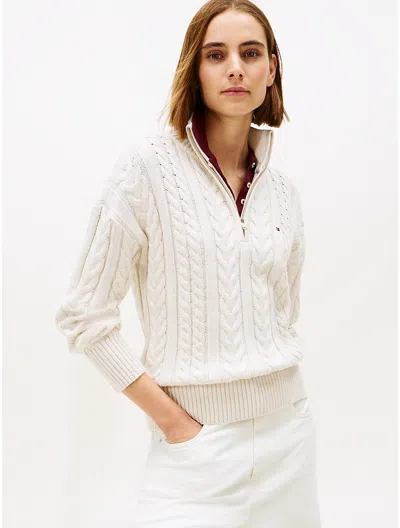 Tommy Hilfiger Cable Knit Quarter In White