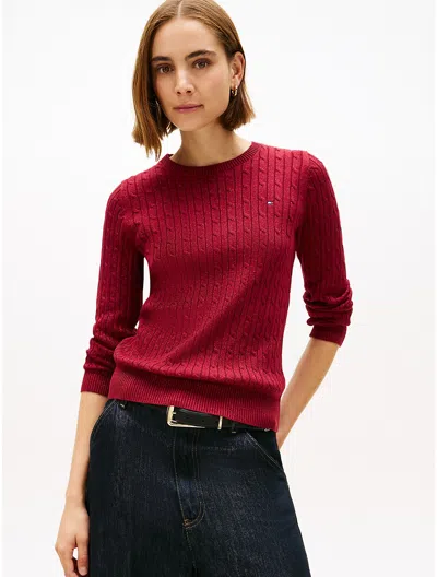 Tommy Hilfiger Cable Knit Shimmer Sweater In Red