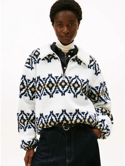 Tommy Hilfiger Fair Isle Print Teddy Fleece Sweatshirt In White