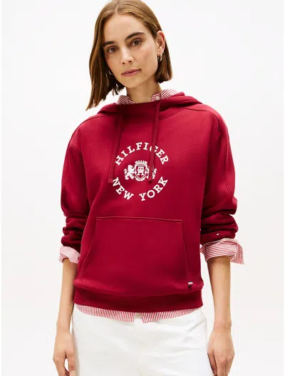 Tommy Hilfiger Hilfiger Circle Logo Fleece Hoodie In Red