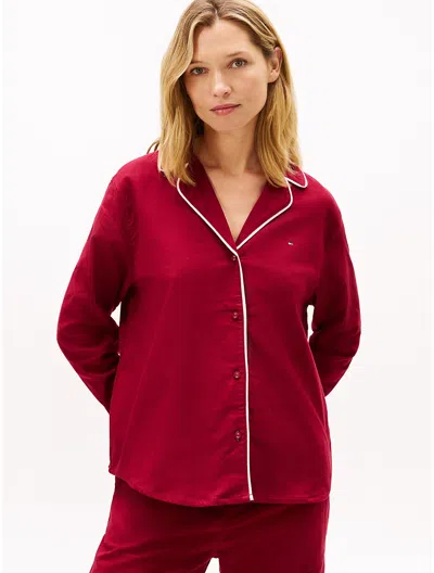 Tommy Hilfiger Flannel Herringbone Sleep Shirt In Red
