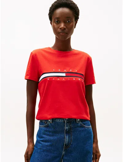 Tommy Hilfiger Embroidered Flag Stripe Logo T In Red