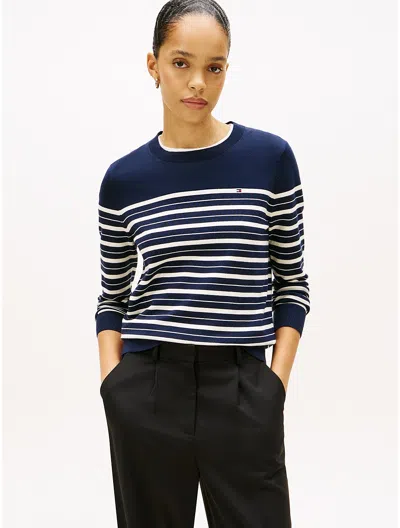 Tommy Hilfiger Lightweight Stripe Crewneck Sweater In Blue