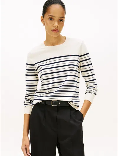 Tommy Hilfiger Lightweight Stripe Crewneck Sweater In White