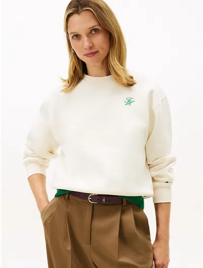 Tommy Hilfiger Embroidered Script Monogram Sweatshirt In Neutral