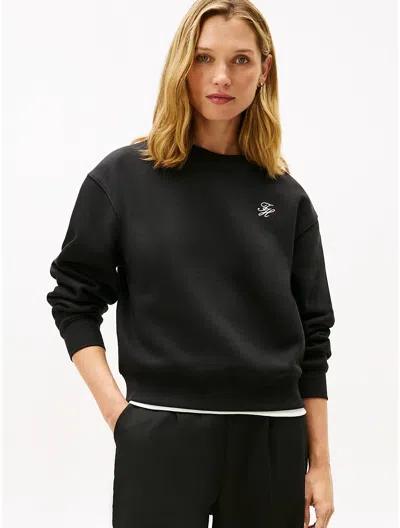 Tommy Hilfiger Embroidered Script Monogram Sweatshirt In Black