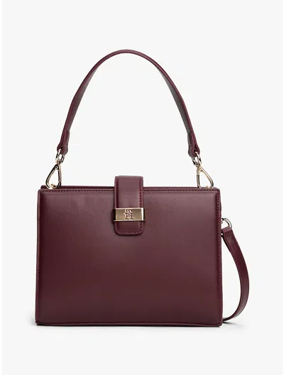Tommy Hilfiger Monogram Clasp Mini Satchel Bag In Burgundy