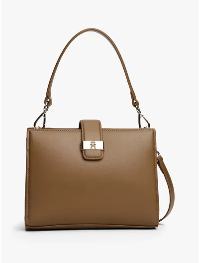 Tommy Hilfiger Monogram Clasp Mini Satchel Bag In Brown