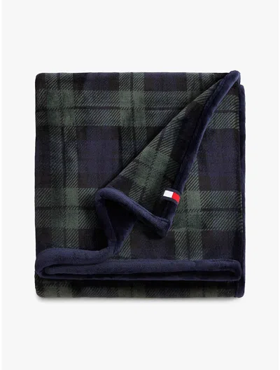 Tommy Hilfiger Plush Tartan Blanket In Blue